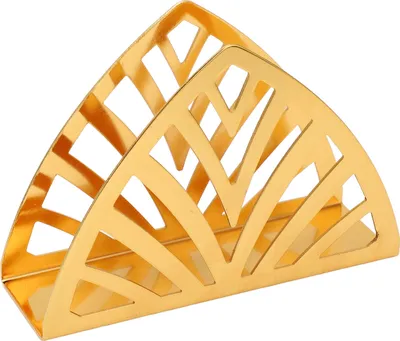 Produktbild von Serviettenhalter, Gold, handelektroplattiert, ausgestanzt, Dreieckform, Edelstahl, rutschfester Boden, Tischdekoration
