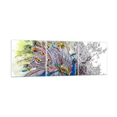 Produktbild von Bilder auf glas - Pfau Feder Farbe - 90x30cm - Glasbilder - Wandbilder - Kunstdruck - zum Aufhängen bereit - Wanddekoration aus Glas - Glas Bilder - Wandbild auf Glas - 3 Teile - GCA90x30-3556