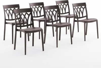 Immagine prodotto di set di 6 sedie impilabili in polipropilene con fibre di vetro per uso esterno e giardino, bar e ristorante, cucina design moderno - EMMA - Mocha