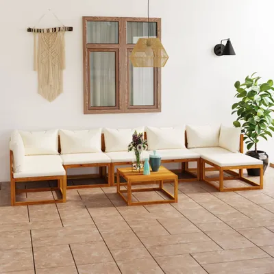 Produktbild von 8-tlg. Garten-Lounge-Set mit Auflagen Creme Massivholz Akazie , Gartenmöbel-Sets Design 2024