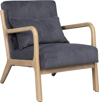 Obrázek produktu pro byLIVING Křeslo NOHR / Hrubý kord šedý / Rám a područky z masivního dřeva přírodní / Š 65,5, V 78, H 84 cm