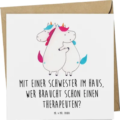 Produktbild von Mr. & Mrs. Panda Deluxe Karte Schwester Glück - Weiß - Geschenk, faltkarte, Familiengeschenk, anlasskarte, doppelkarte, Schwesterbeziehung, Geschwisterliebe, Liebe