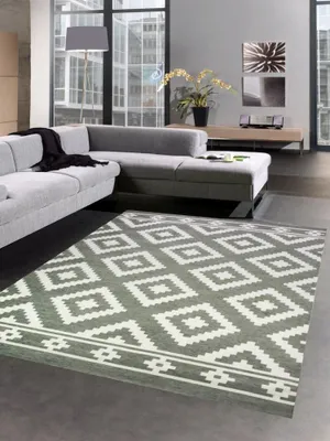 Produktbild von Teppich modern Wohnzimmer Teppich marokkanisches Design grau weiß Größe - 200 x 290 cm