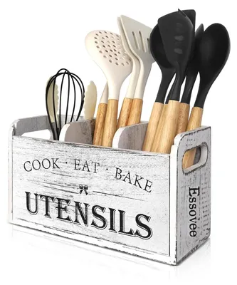 Imagen del producto de Soporte de utensilios de cocina de madera con 3 compartimentos