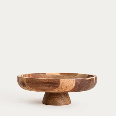 Zdjęcie produktu dla HOMLA MOOKA – okrągły talerz z drewna akacjowego na nóżce, 30,5 x 11 cm