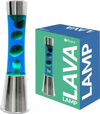 Produktbild von Fisura Lavalampe Lampe Dekoration gruen blau verchromter Sockel blaue Flussigkeit Entspannung