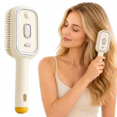 Produktbild von Elektrische Glättbürste kabellos wiederaufladbar, 3-in-1 Heißluft Haarbürste mit Dampf & Massagefunktion, Anti-Frizz Styling für glatte Haare