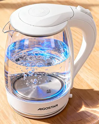 Obrázok produktu pre Rýchlovarná kanvica Aigostar s LED osvetlením, 2200 W, 1,7 l, ochrana proti vyvareniu, bez BPA, biela