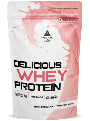 Produktbild von Delicious Whey Protein - 900g : White Chocolate Strawberry I Eiweiss I Eiweiß I Proteinmischung (Whey Konzentrat I Whey Isolat) I Milchshake - Konsistenz I mit Laktase I perfekte Löslichkeit I unschlagbarer Geschmack I Muskelaufbau