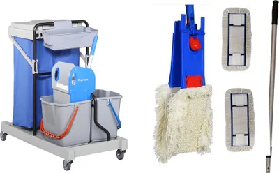 Produktbild von CleanSV Laschenmop 40 cm Servicewagen, Reinigungswagen. 2 x 16 Liter Eimer Bodenwischer