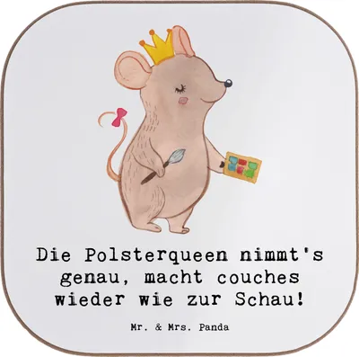 Produktbild von Mr. & Mrs. Panda Untersetzer für Gläser Polsterei Präzision - Weiß - Geschenk, Beruf, Couch, Holzuntersetzer, kreative Geschenke, Polsterin, Möbelrestaurierung, Glas