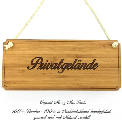 Produktbild von Mr. & Mrs. Panda Eingangsschild Privatgelände - Geschenk, Wegweiser, Holz Türschild, Graviert, Hinweisschild, Shabby, Landhaus, Schild, Geschenkidee