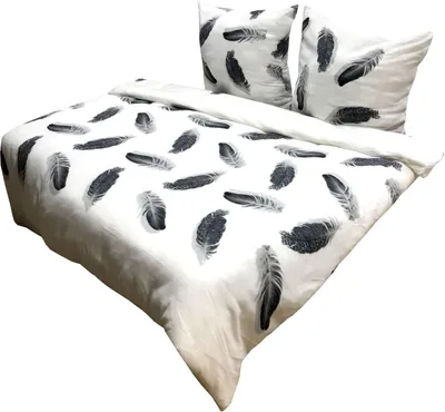 Produktbild von Thermo Fleece Bettwäsche 200x200 Winter Flausch Garnitur Feder Schwarz Weiß 3 tlg