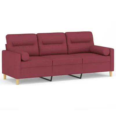 Produktbild von vidaXL 3-Sitzer-Sofa mit Zierkissen Weinrot 180 cm Stoff