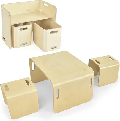 Imagen del producto de Conjunto de mesa y sillas para niños Silecomplaza, mesa infantil multifuncional con 2 sillas, juego de mesa y sillas para niños a partir de 3 años, conjunto de mesa y sillas para niños para guarderías, salones (color natural)