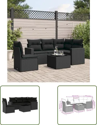 Produktbild von The Living Store 6-tlg. Garten-Sofagarnitur mit Kissen Schwarz Poly Rattan