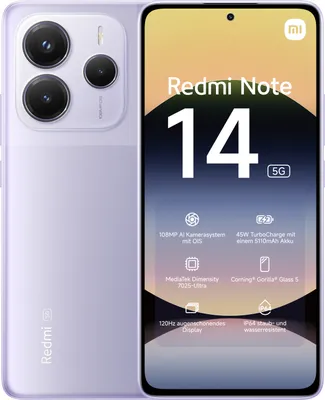 Zdjęcie produktu dla Xiaomi Redmi Note 14 5G 16,9 cm (6,67") Hybrid Dual SIM USB Type-C 8 GB 256 GB 5110 mAh lawendowy, fioletowy