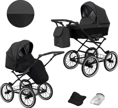 Produktbild von Kinderwagen ROMANTIC Sportwagen Babywagen Babyschale Komplettset Kinder Wagen Set 2 in 1 (schwarz eco, Rahmenfarbe: schwarz)