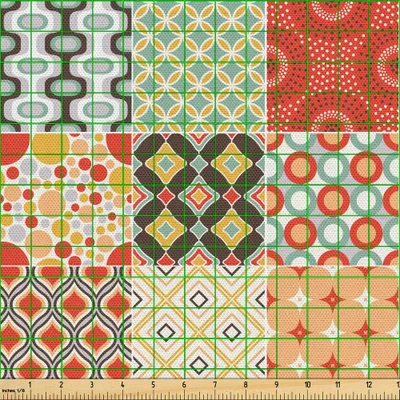 Image de ABAKUHAUS Tissu au mètre, motif mosaïque vintage avec imprimé géométrique diagonal, 1 m (148 x 100 cm), multicolore