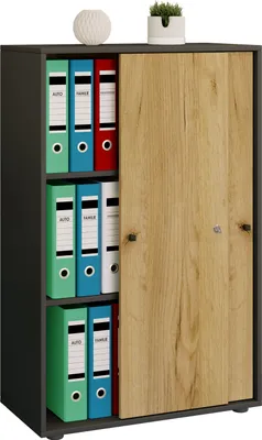 Immagine prodotto di Armadio da ufficio con 3 scomparti | moderno file cabinet con porte scorrevoli e serratura | Dimensioni ca. B. 70 x H. 111 x D. 40 cm – Lona 3 scomparti bloccabili
