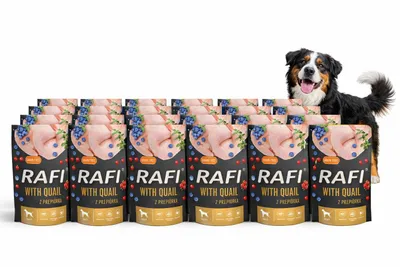 Zdjęcie produktu dla Mokra karma dla psa RAFI z przepiórką saszetka 24x500 g, ZESTAW 24 saszetki PRZEPIÓRKA 12kg