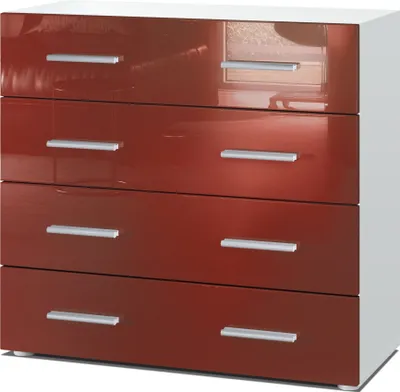 Produktbild von Vladon Sideboard Pavos, Kommode mit 4 Schubladen, Weiß matt/Bordeaux Hochglanz (76 x 72 x 35 cm)