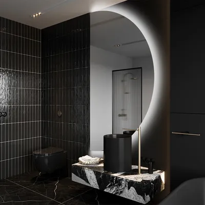 Obrázek produktu pro Artforma Dekorativni Nepravidelné Půlkruhové zrcadlo na zeď s osvětlením 90 x 180 cm | Barva LED: Studená bílá 7000K | OKRHA221