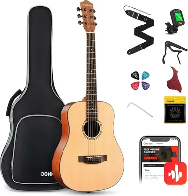 Produktbild von Akustik 3/4 für Anfänger Einsteiger Akustikgitarre Set Gitarren Erwachsene 36 Zoll Dreadnought mit 6 Tasche Capo Plektren Gurt(Natur)