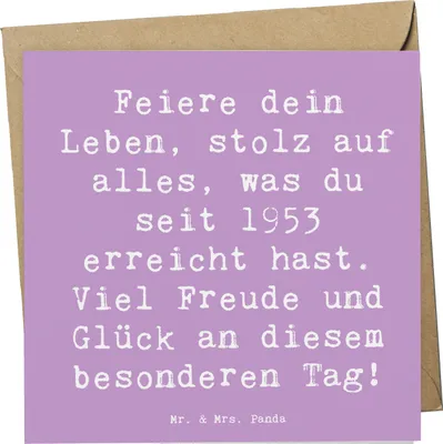 Produktbild von Mr. & Mrs. Panda Glückwunschkarte Spruch 1953 Geburtstag - Lavendeltraum - Geschenk, feiern, Geburtsjahr, stolz auf Leben, alles, Klappkarte, Grußkarte, faltkarte