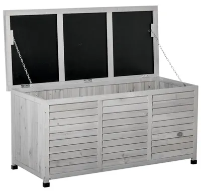 Immagine prodotto di Contenitore per esterni da 284 litri, impermeabile, con coperchio grigio e realizzato in legno di pino massello