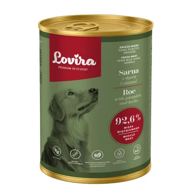 Zdjęcie produktu dla Mokra Karma dla Psów LOVIRA Sarna z Dynią i ziołami 92,6% mięsa 400g