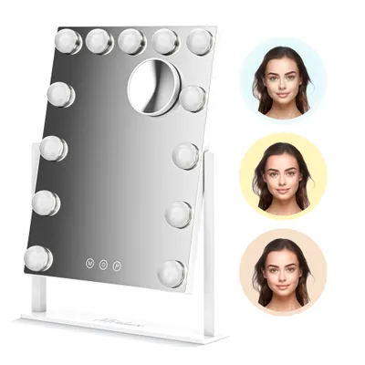 Produktbild von Mirlux Make Up Hollywood-Spiegel mit Beleuchtung - Vision - Dimmbare LED-Birnenbeleuchtung - 13 Glühbirnen - 44x30cm - Weiß