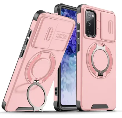 Obrázek produktu pro Dvouvrstvé pouzdro pro Samsung Galaxy S20 FE, s posuvným krytem fotoaparátu a magnetickým kroužkovým stojánkem Růžový