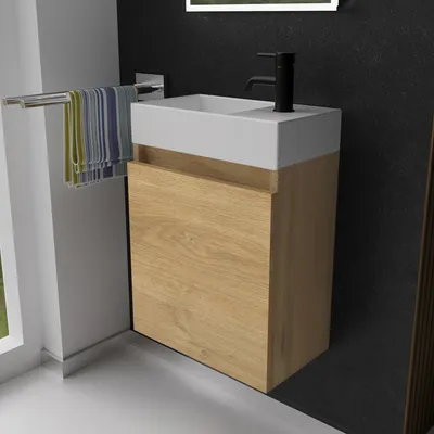 Produktbild von Alpenberger Gäste WC Waschbecken mit Unterschrank 45 cm | Badezimmerschrank Schmal | Badmöbel Set Waschplätze für Kleine Bäder | Waschbeckenunterschrank