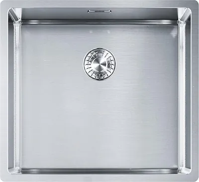 A top-down view of a stainless steel kitchen sink.