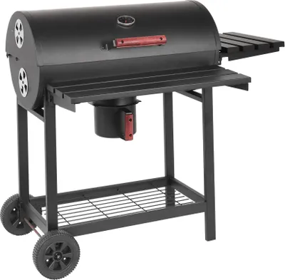 Zdjęcie produktu dla Grill węglowy na kółkach z pokrywą i półkami bocznymi Bristol