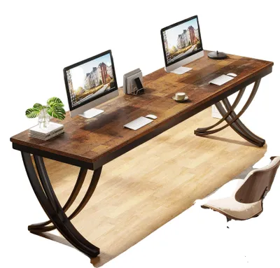 Image de Bureau d'ordinateur, design élégant, grand plan de travail, 200 x 75 cm, marron 02