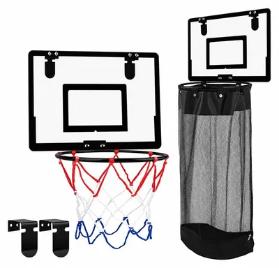 Produktbild von Basketball Wäschekorb 2-in-1, hängender Wäschesack mit Mini-Basketballkorb, Holzbrett, Metallring & Bodenreißverschluss, für Kinderzimmer & Studenten