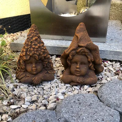 Produktbild von Steinfigur Elfe Gartenfigur Figur Steinguss frostfest Dekofigur Gartendeko Elfenpaar Rost - Optik