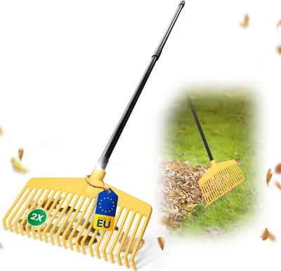 Immagine prodotto di Novatool 2x scopa per foglie con manico telescopico fino a 152 cm, utensile combinato 2 in 1, scopa per foglie e forca per foglie con 20 denti in plastica, larghezza di lavoro 45 cm, rastrello per foglie, scopa da giardino, rastrello per prato, rastrello, utensile da giardino