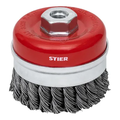 Produktbild von STIER Topfbürste Stahl, gezopfter Draht, für Winkelschleifer, Ø 80 mm, M14, Drahtstärke 0,8 mm, Drahtbürste-flex, Winkelschleifer-Zubehör, Stahlbürste, Drahtbürstenaufsatz