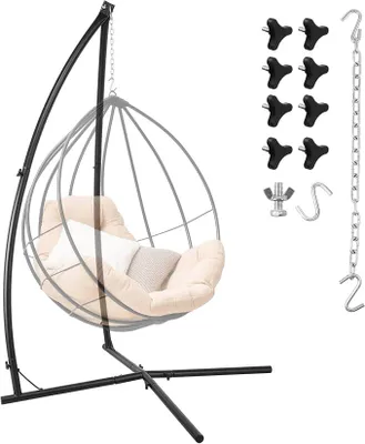 Imagen del producto de Soporte para sillón colgante, color . Estructura robusta de metal en forma de X. Soporte móvil para sillón colgante y hamaca, ideal para jardín, balcón y salón. Capacidad de carga: hasta 150 kg
