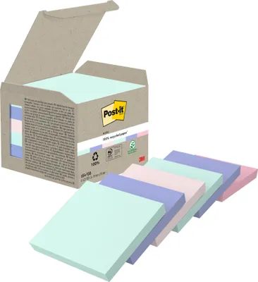Produktbild von Post-it® Recycling Notes Farbenmix Haftnotizen 76x76mm 6 Blöcke 100 Blatt