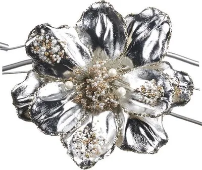 Produktbild von Goodwill Weihnachtskugel-Magnolienperle auf Clip Silber 18 cm Sonderangebot pro 2 Stück
