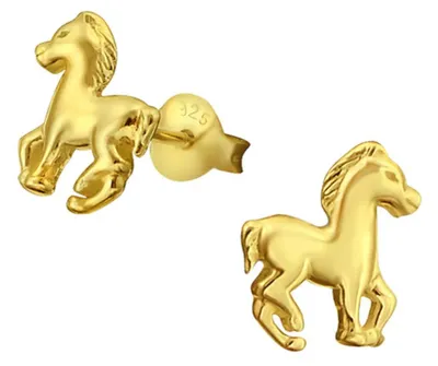 Produktbild von Kinderohrstecker: Mädchen Ohrringe 925 Silber „Pferd“ Gold