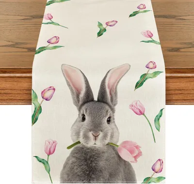 Produktbild von Oster Tischläufer mit Tulpenmotiv für drinnen und draußen, waschbar, 40 x 140 cm