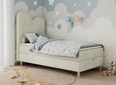 Produktbild von Boxspringbett, Einzelbett für Kinder, Jugendbett mit Matratze - FLOW - 90x180cm - Beige - H3