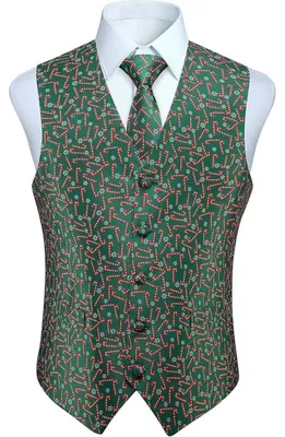 Zdjęcie produktu dla Męska świąteczna kamizelka, elegancki zestaw kostiumu Świętego Mikołaja, jedwab, kolor zielony, rozmiary XS-4XL