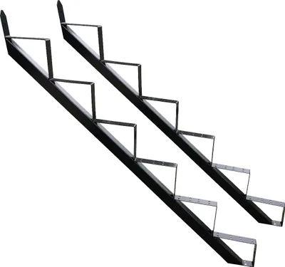 Two black metal stair frames are shown against a white background.