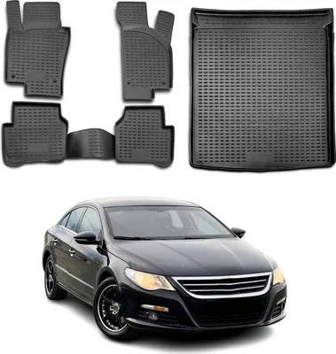 Obrázok produktu pre Sada podlahových rohoží a vložiek do kufra pre VW Passat CC 2008-2017 gumové TPE čierne 5x